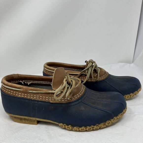 VTG LL Bean Maine Hunting Shoes Low Rubber Duck Boots Blue Womens 10 Gorpcore - Picture 1 of 16